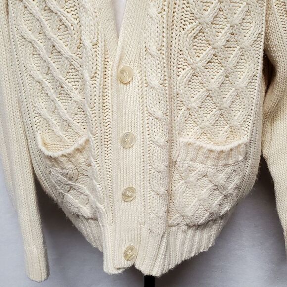 VINTAGE 1970s Brittany Bay Butter Yellow Corded Knit Button Up Cardigan XL - Picture 4 of 11